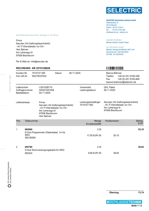 Thumbnail: 2025-11-06_2025-11-06_WG- SELECTRIC Rechnung AR 2510126626 Kundennr 7014727 000
