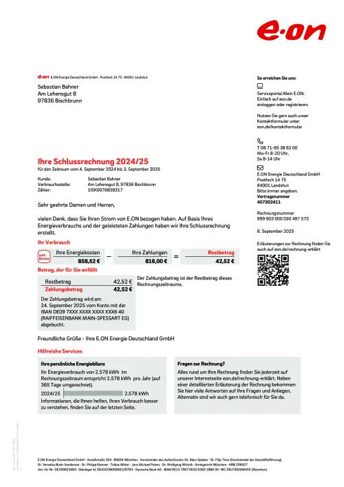 Thumbnail: Eon - 407302411 - 04.09.2024 - 03.09.2025 - Rechnung